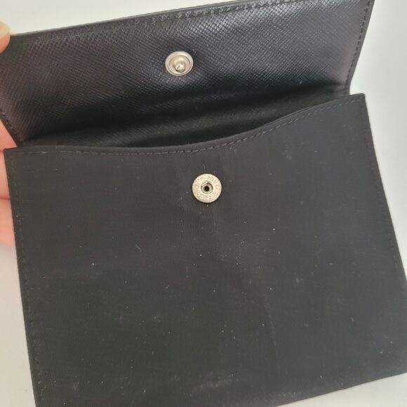 PRADA Vintage Tessuto Nero Black Nylon Leather Logo Plate Wallet Small Bifold - Picture 8 of 13